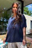 Izi Cheesecloth Button Tee Navy